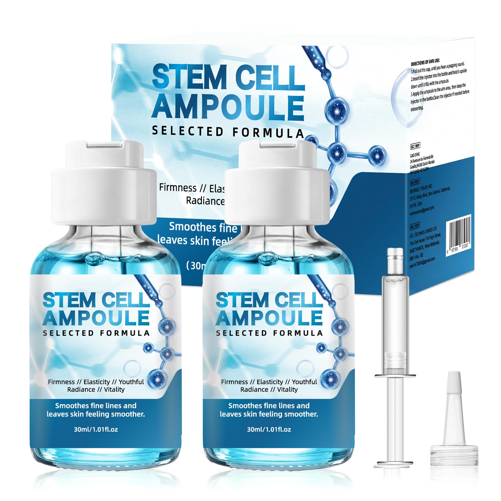 Racgrul Serum de Células Madre, envase compacto para uso diario.