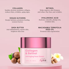 Radiant Aura hidratación duradera gracias a ácido hialurónico y glicerina vegana.