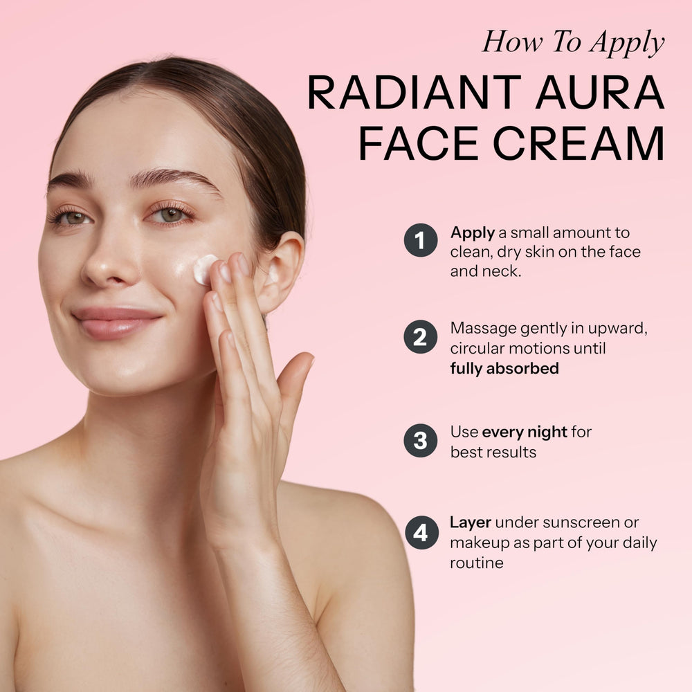 Radiant Aura fórmula vegana y cruelty-free para el cuidado diario.