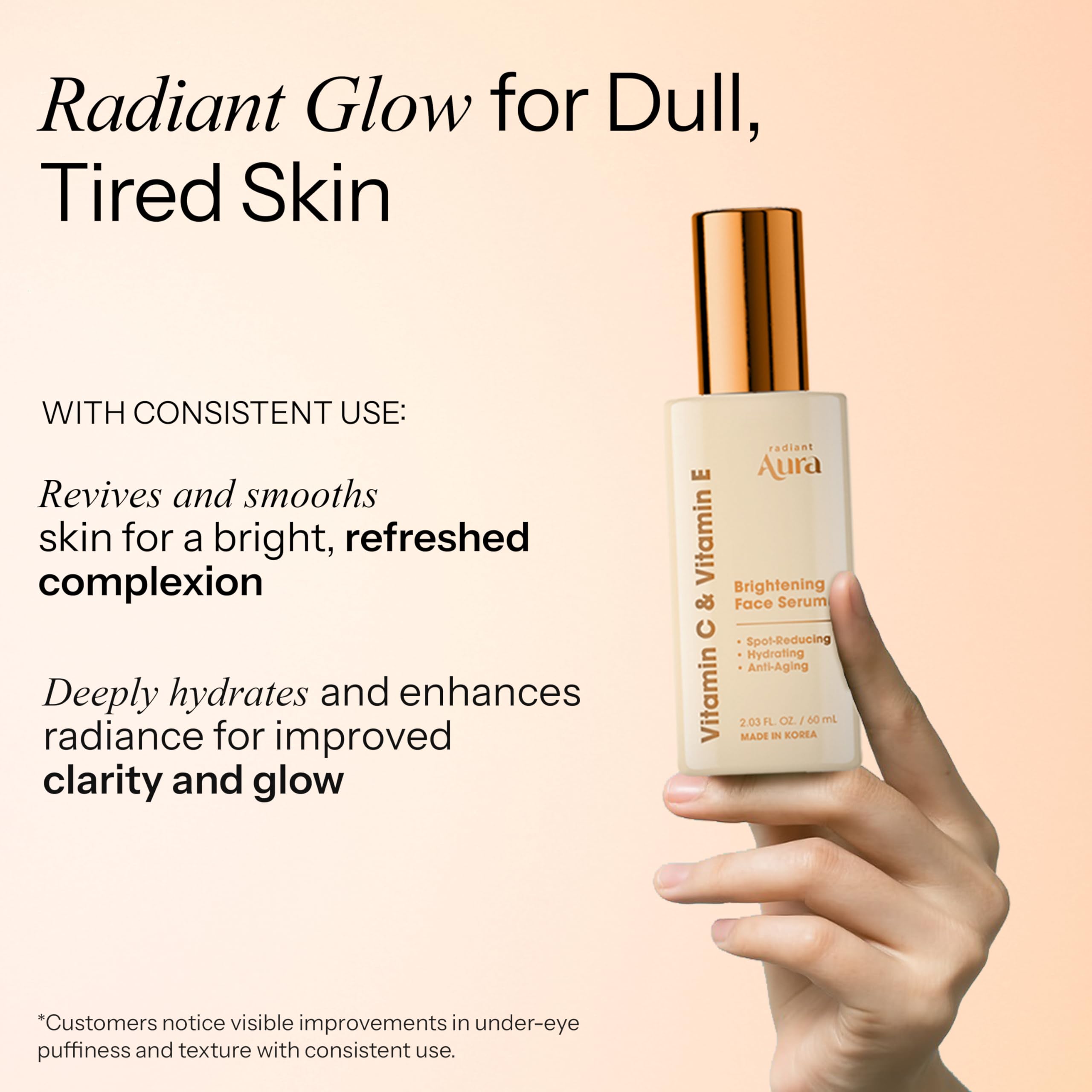 Radiant Aura Serum, aplicación diaria para rutina de cuidado facial.