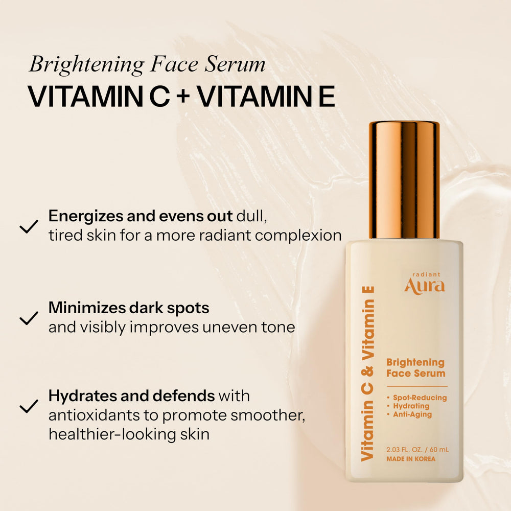 Radiant Aura Serum Vitamina C, textura ligera para absorción rápida.