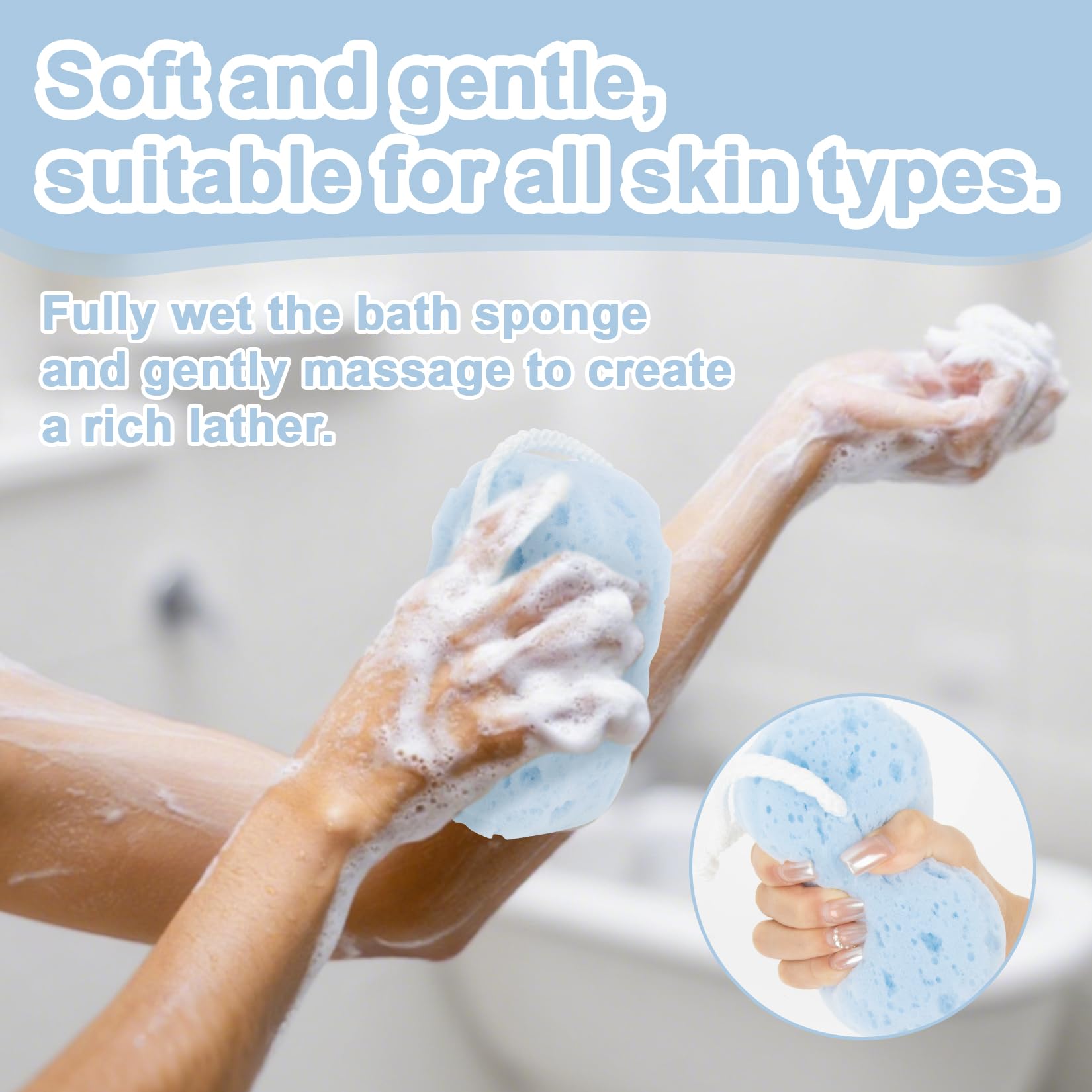 RAINFLOW esponjas de baño ovaladas grandes para exfoliar suavemente.