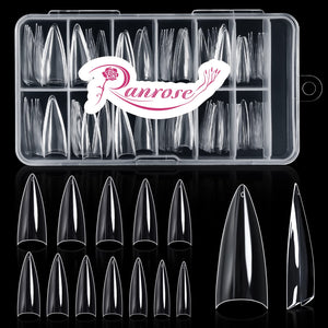 Ranrose extensiones de uñas cortas de gel suave, forma estileto, cobertura parcial para look natural