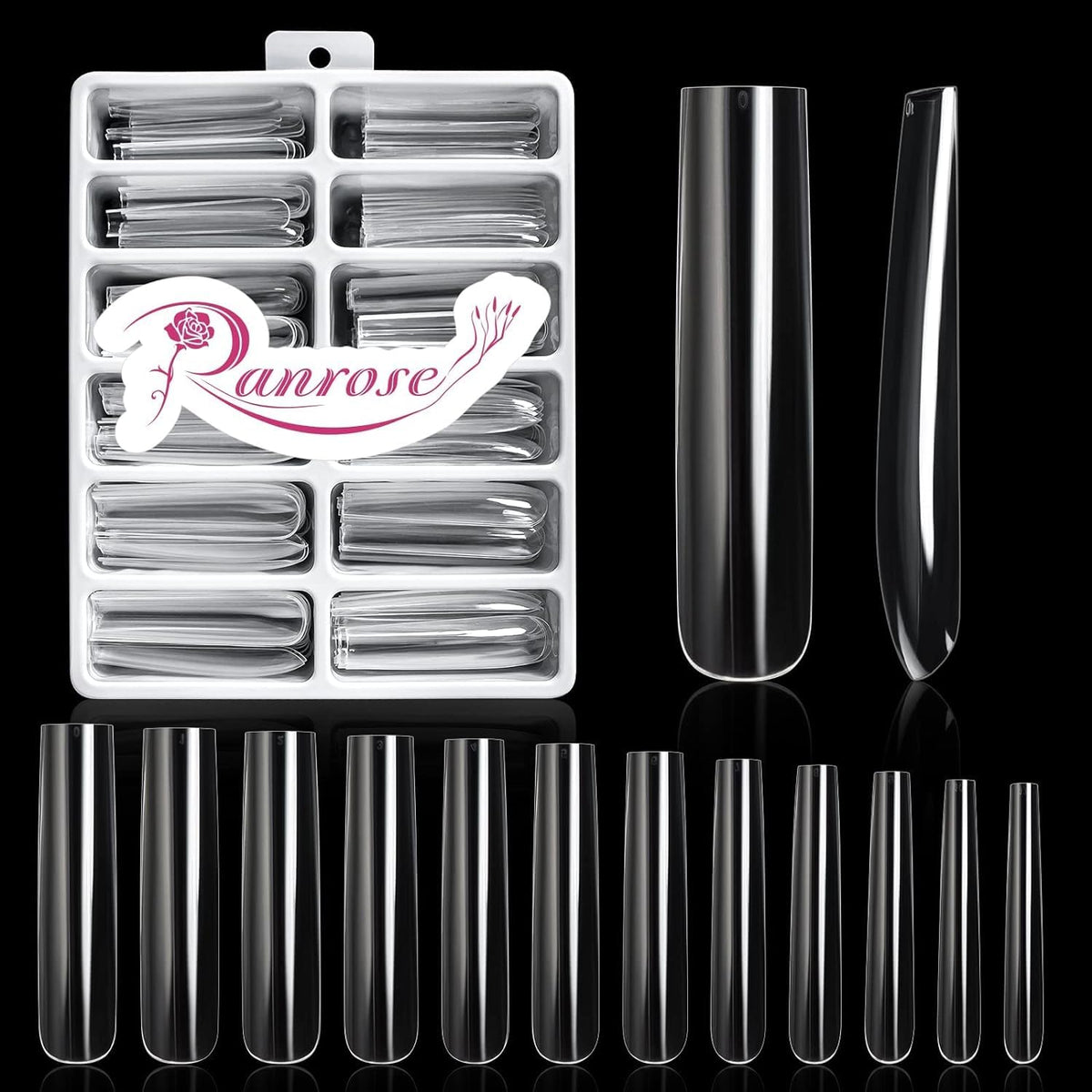 Ranrose uñas postizas 240 piezas XXXL, cubiertas completas listas para decorar.