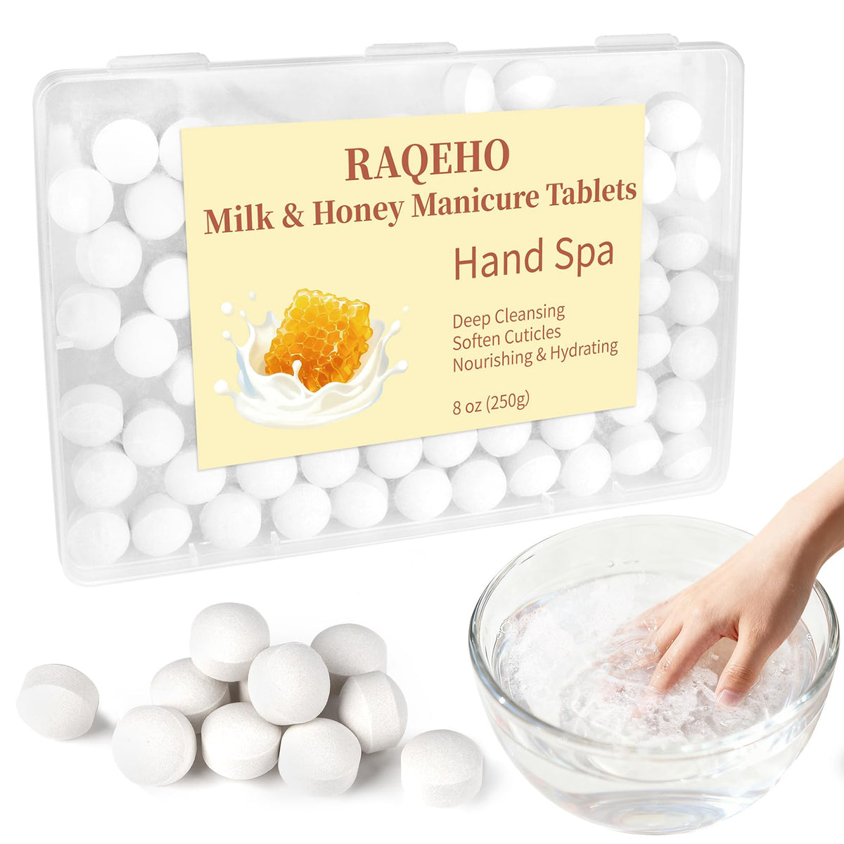 RAQEHO Manicure Spa Balls: aroma leche y miel para suavizar la piel de manos.