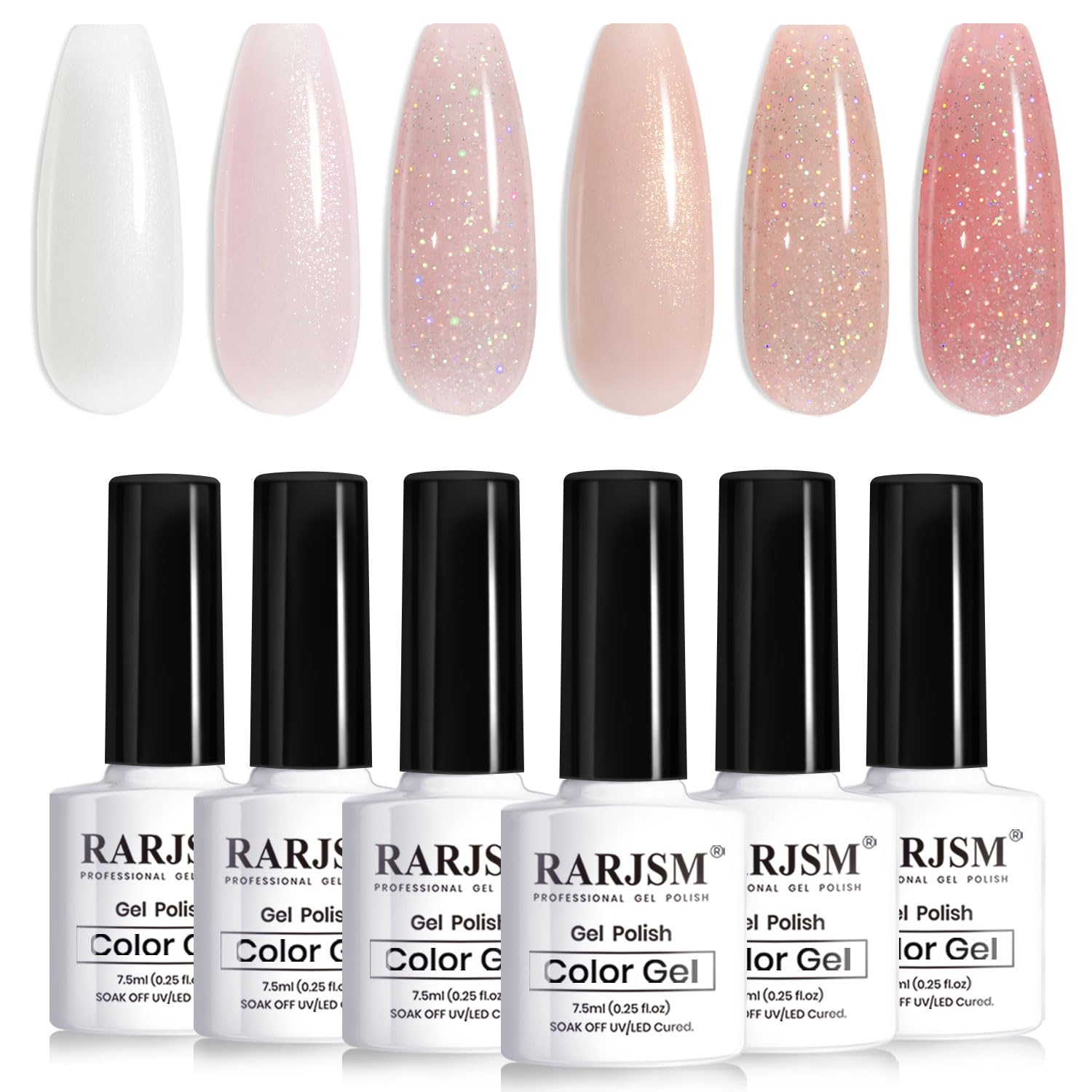 RARJSM Esmalte Gel Nude Brillo Botella con acabado iridiscente para uñas elegantes.