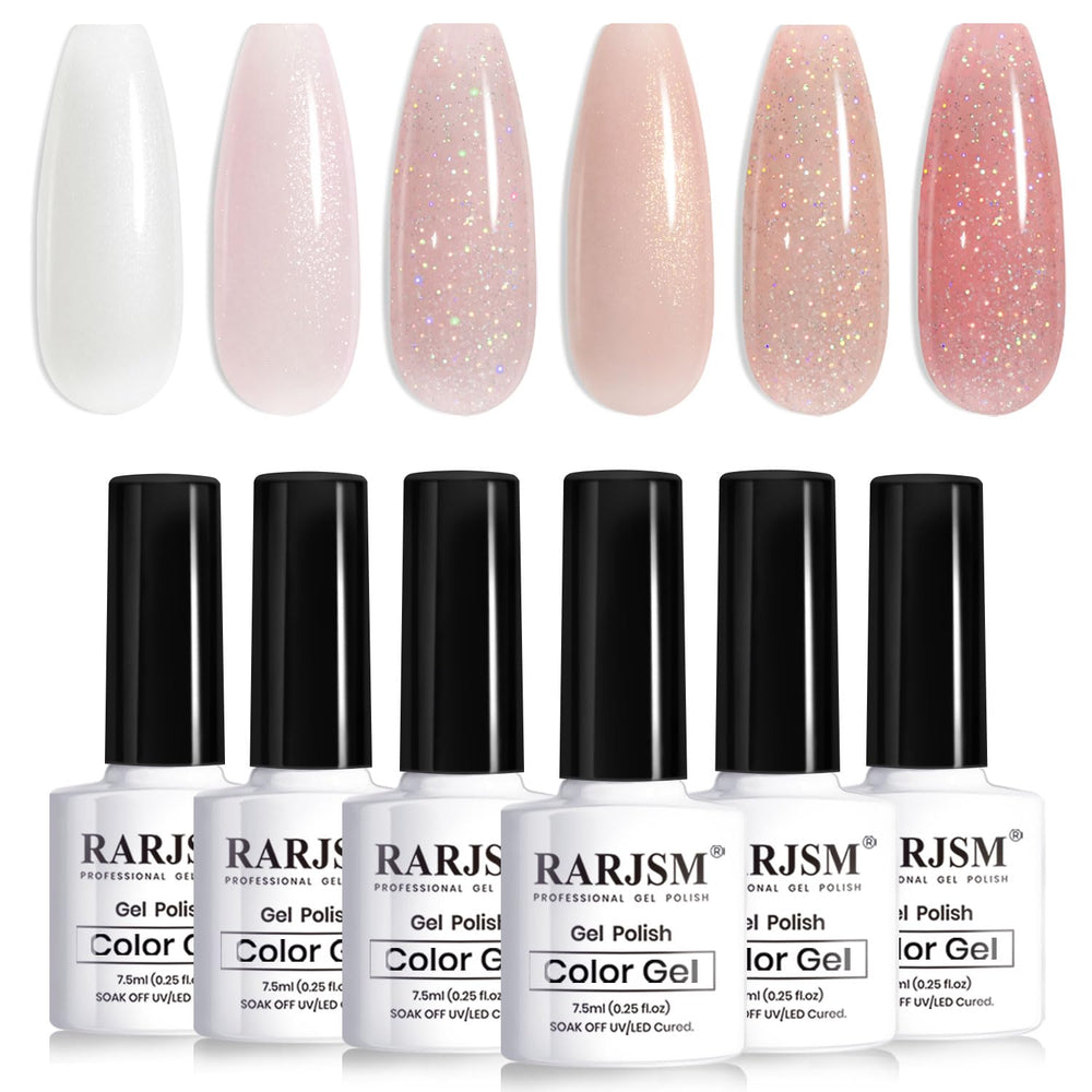 RARJSM Esmalte Gel Nude Brillo Botella con acabado iridiscente para uñas elegantes.
