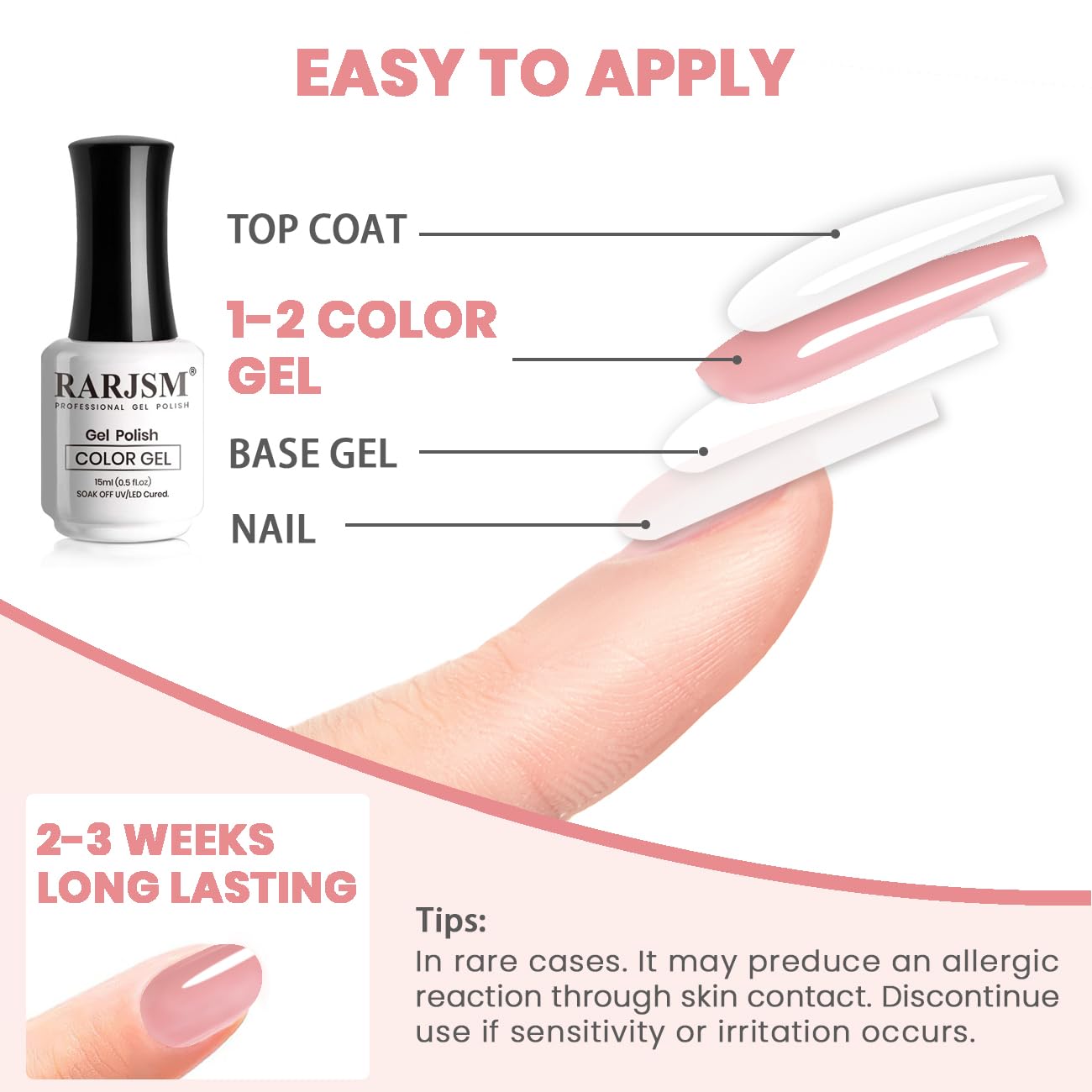 RARJSM gel nude brillo duradero, aspecto translúcido y cuidado duradero