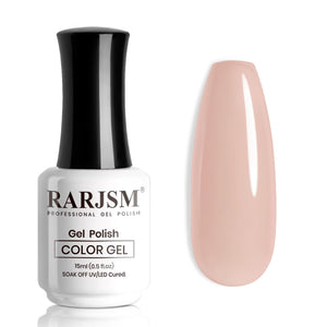 RARJSM es esmalte gel tono neutro rosado concha, acabado suave y natural.