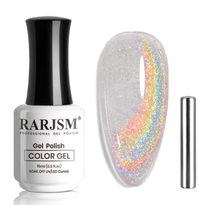 RARJSM gel ojo de gato 15 ml con efecto arcoíris holográfico para uñas.