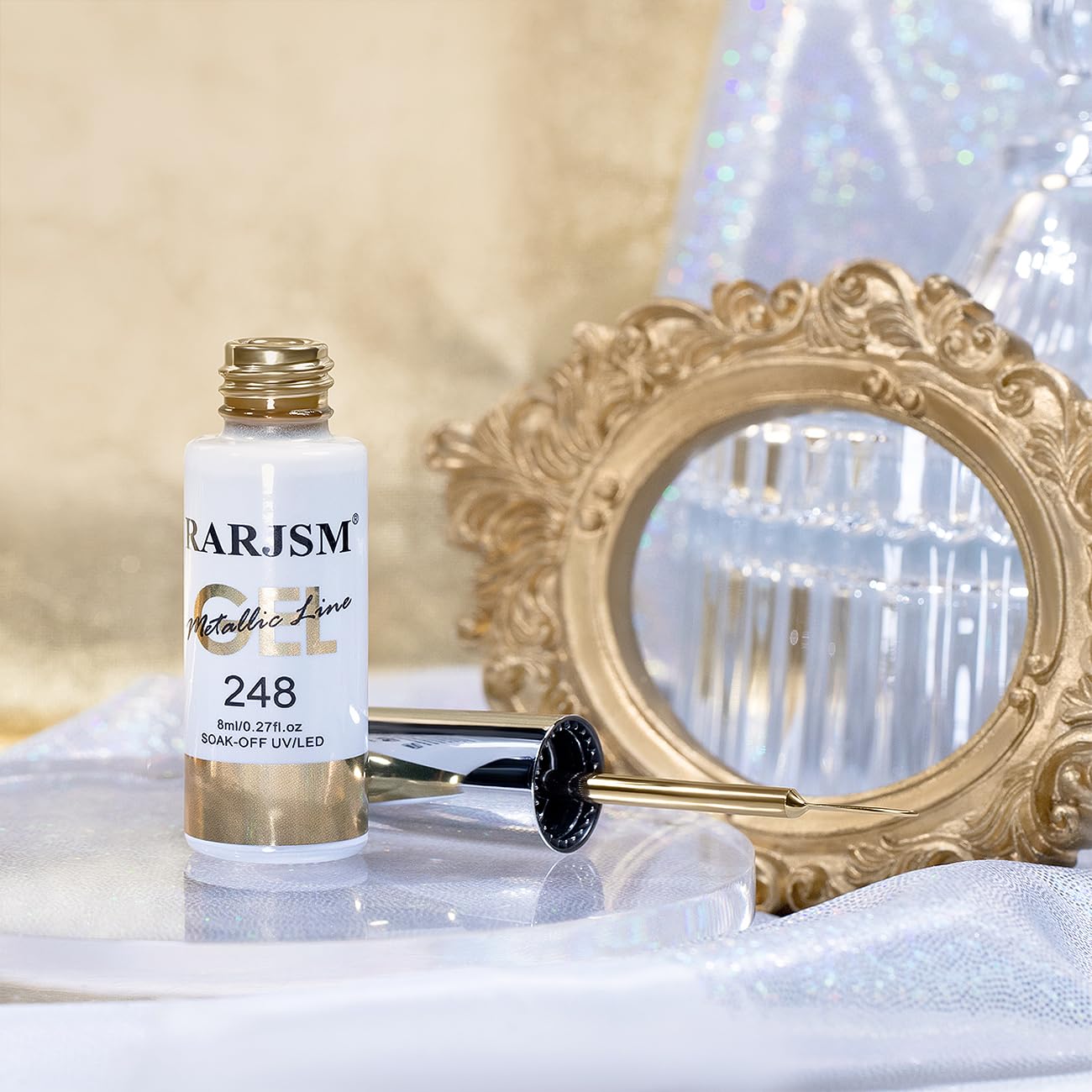 RARJSM Línea glitter dorado; acentos brillantes para uñas modernas.