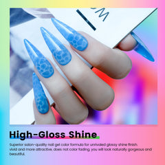 RARJSM Neon Jelly Gel en uñas con diseños brillantes para arte en casa o salón.
