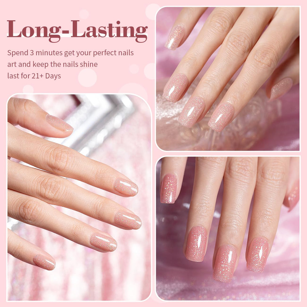 RARJSM Esmalte Gel Nude Brillo Iridiscente en botella, ideal para estilos diarios.