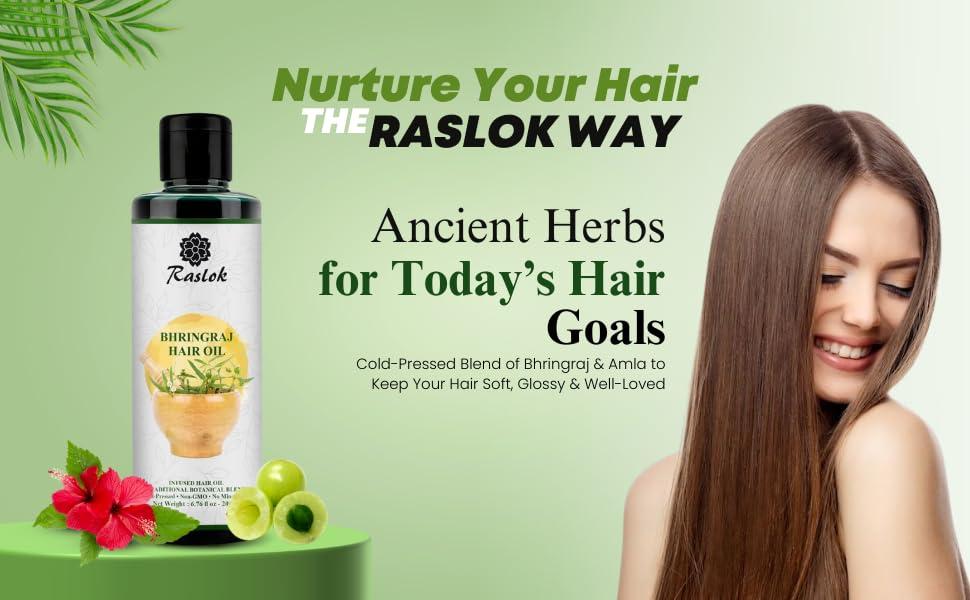 Raslok Bhringraj con Amla Neem Brahmi para cuidado natural.