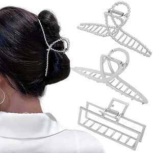 Pinza para pelo RAUIMOUR grande en plata con cruz geométrica, sujeción fiable para cabello grueso