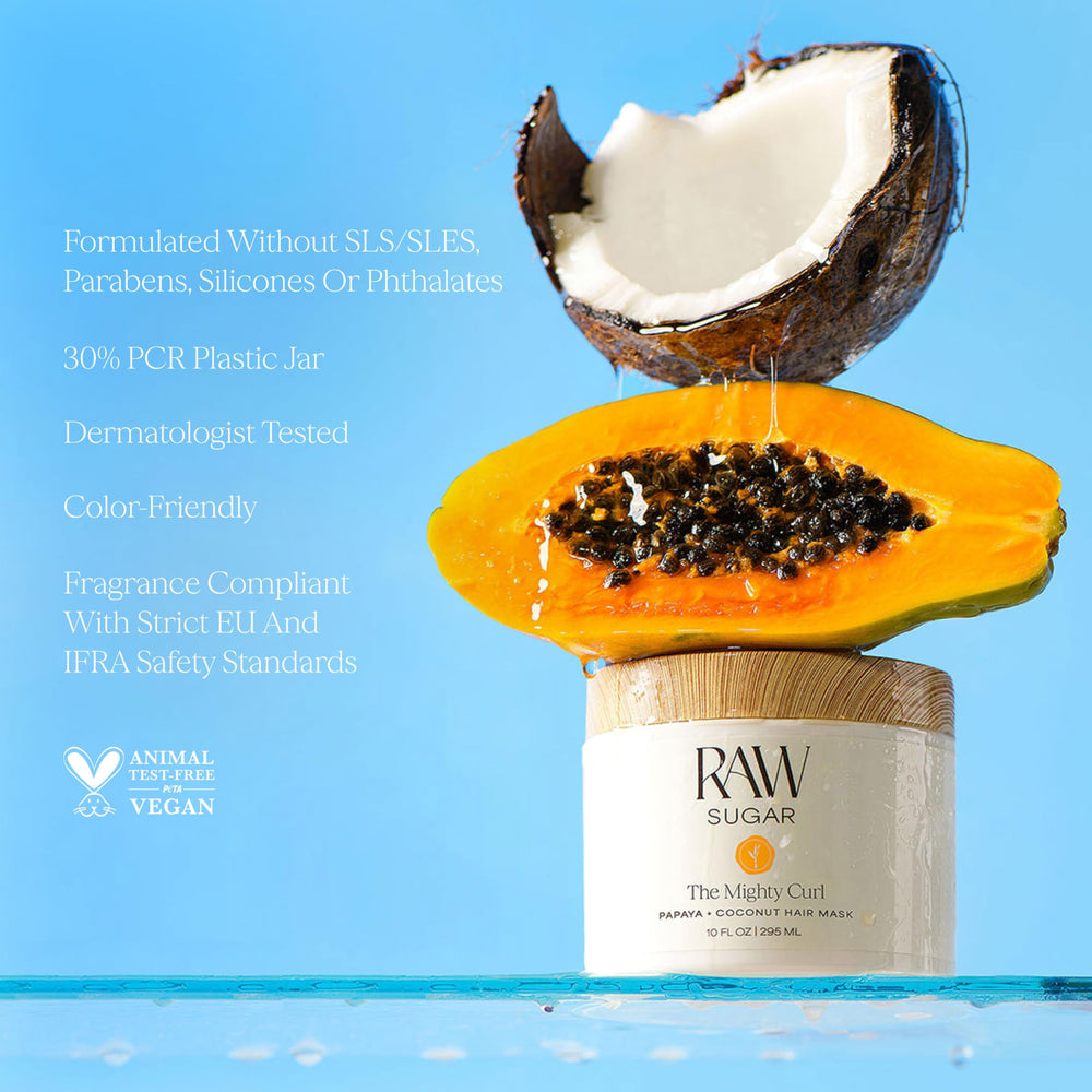 Raw Sugar Mighty Curl cuidado diario: rutina de rizos sana y equilibrada.
