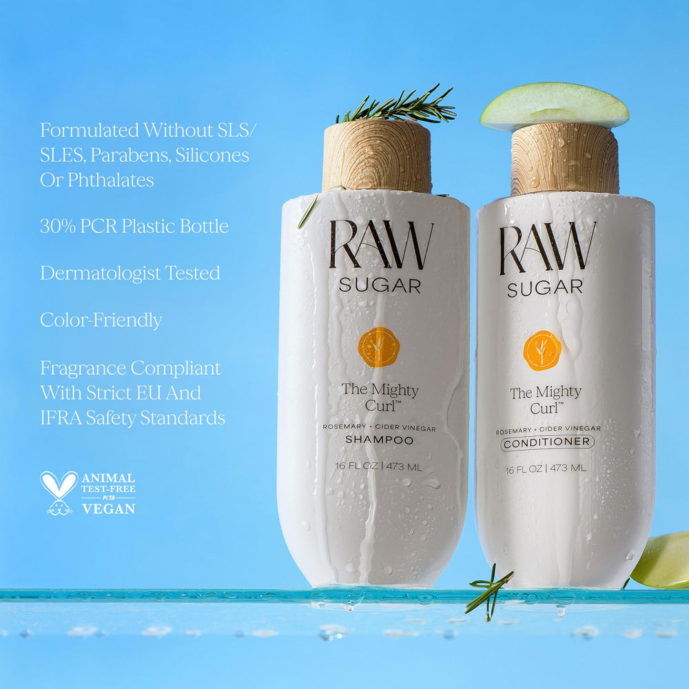 Raw Sugar Mighty Curl rizos definidos: movimiento y brillo natural.