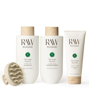 Raw Sugar Shampoo Restauración, frasco brillante para cuero cabelludo limpio y ligero.