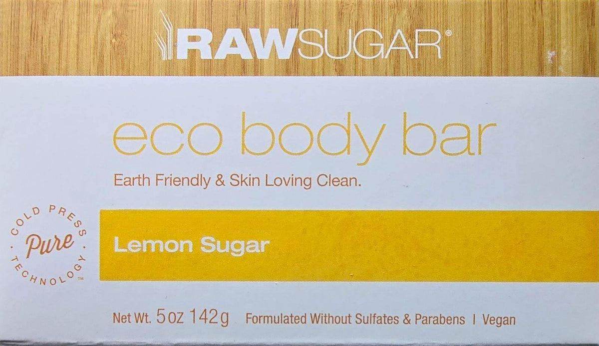 Barra corporal RawSugar con aroma a limón y azúcar y nódulos para un lavado suave y masaje suave.