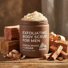 RBX exfoliante corporal para hombre, bote ambar-oro y salvia, aroma vigorizante