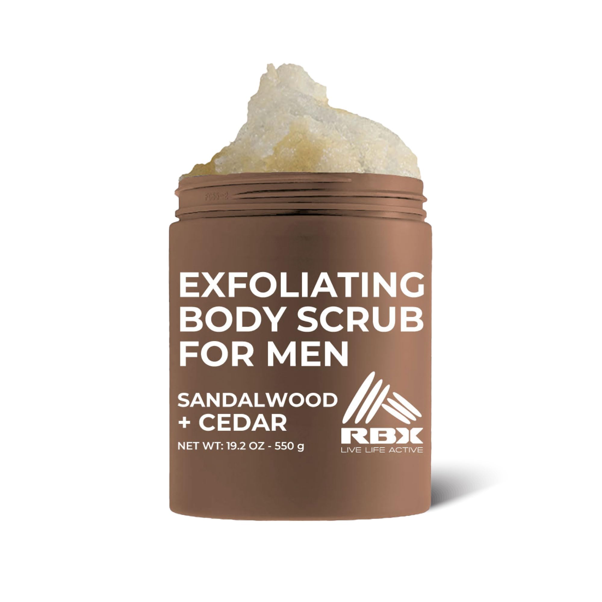 RBX exfoliante corporal para hombre, bote con sal marina y cedro para exfoliar suavemente