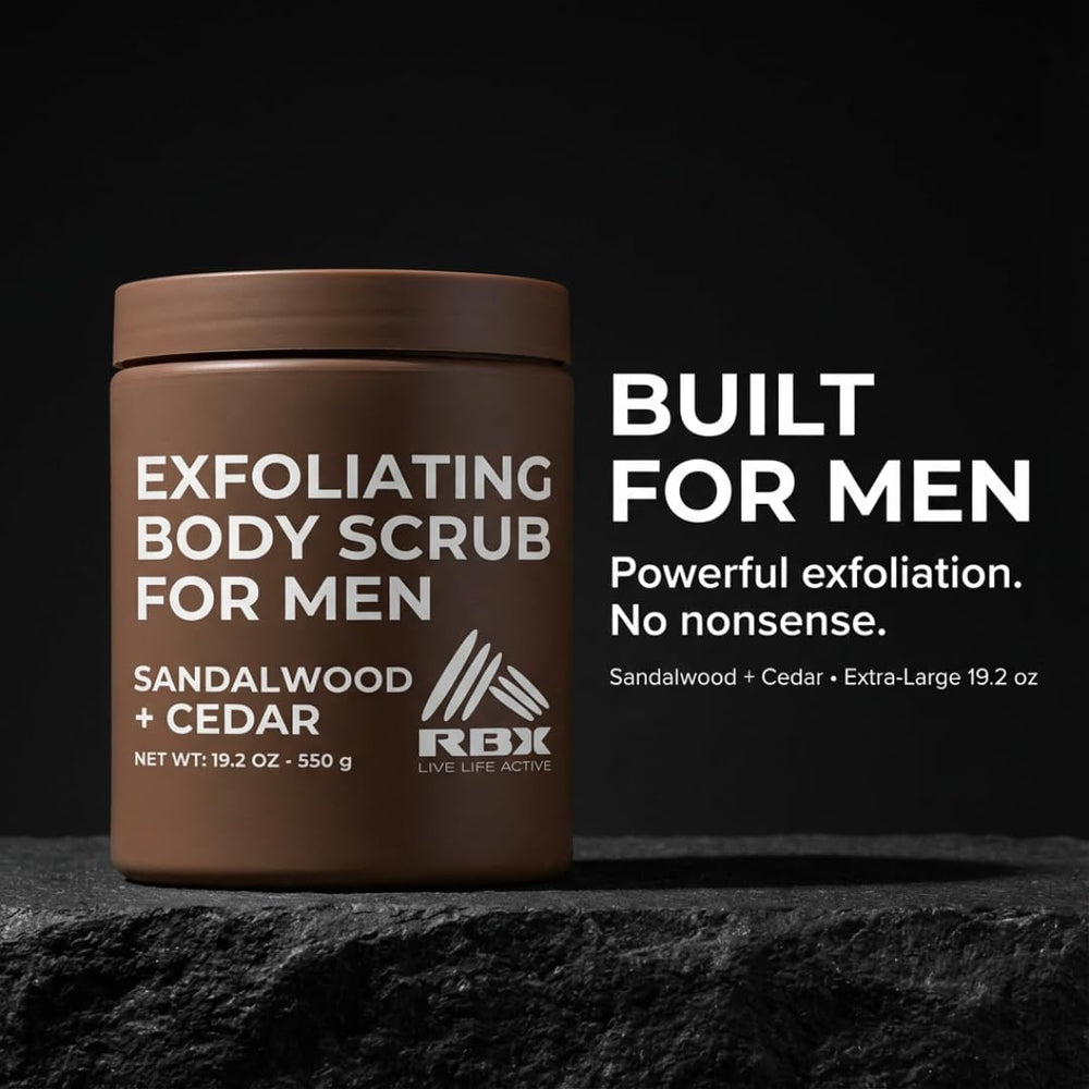 RBX exfoliante corporal para hombre, bote sandalo-musk, exfoliación y suavidad