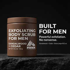 RBX exfoliante corporal para hombre, bote sandalo-musk, exfoliación y suavidad