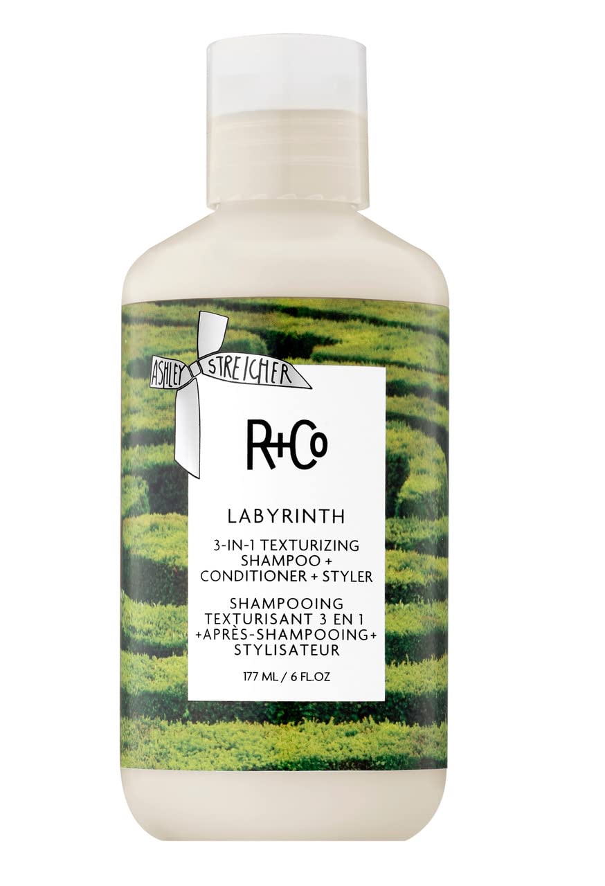 R+Co Labyrinth botella vertida, para cabello con volumen ligero.