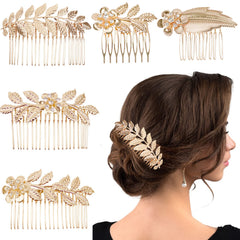 Redanha pinzas laterales hoja dorada, accesorio elegante para bodas y peinados.