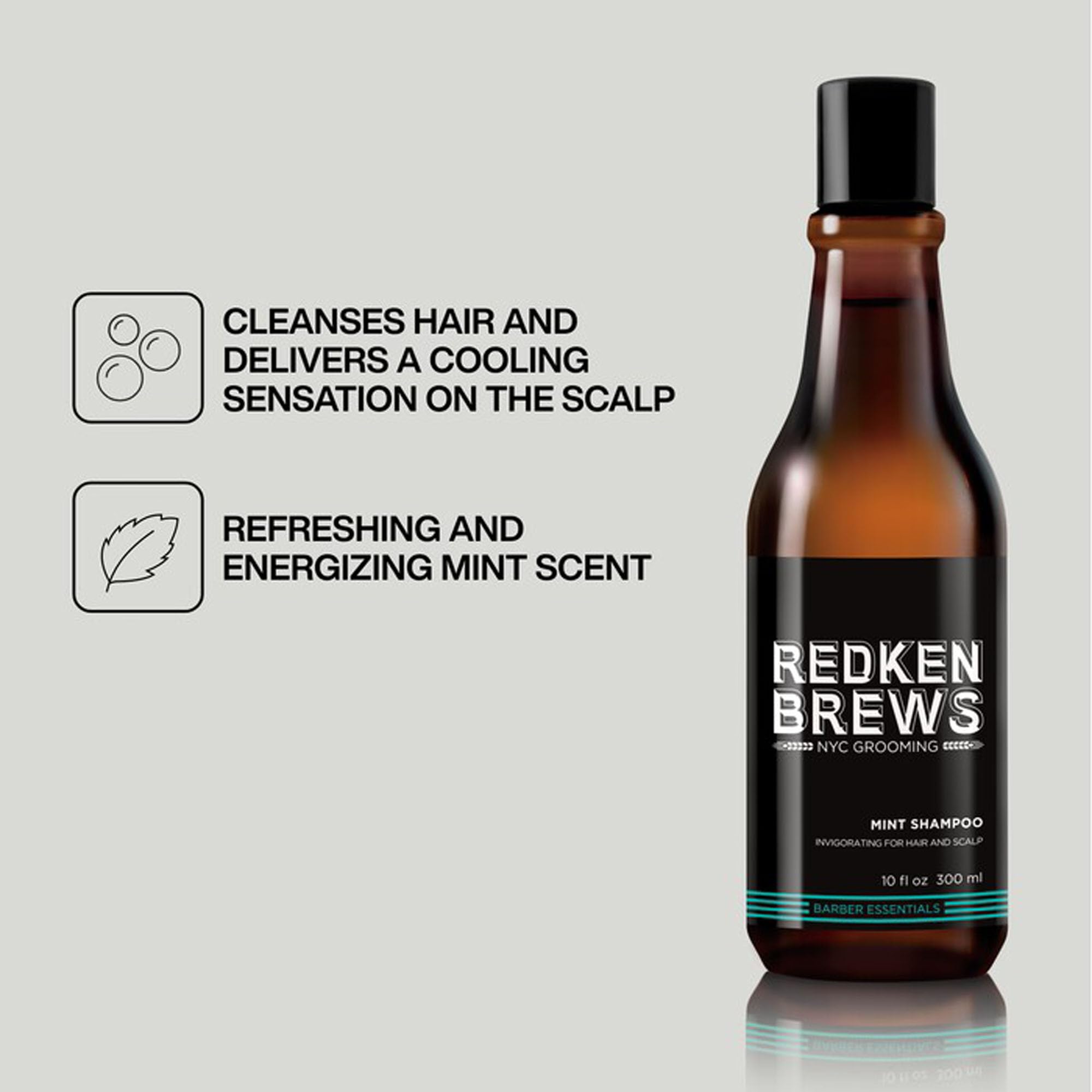Champú de menta Redken Brews: empaque compacto para llevar en bolso o maleta.