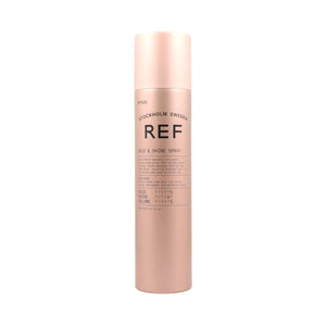 REF Hold & Shine Spray: botella texturizante que ofrece control y brillo duradero.