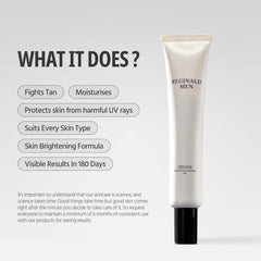 Reginald Men Helios crema solar: protección UVA/UVB duradera para trabajo exterior.