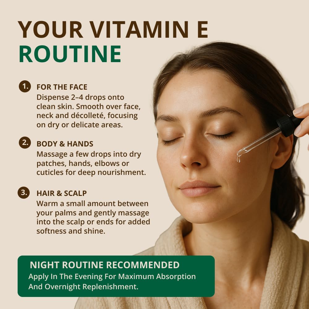 RejuveNaturals Aceite Vitamina E en aplicación para rostro, piel más suave.