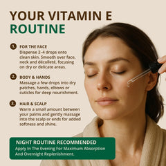 RejuveNaturals Aceite Vitamina E en aplicación para rostro, piel más suave.
