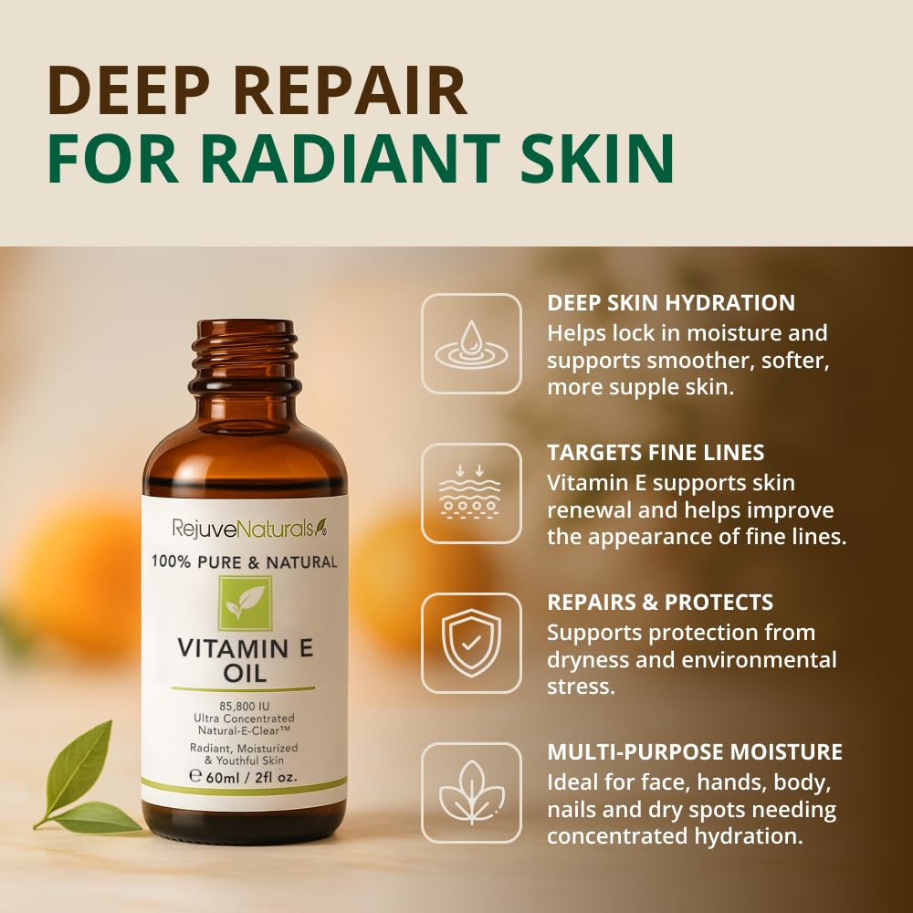 RejuveNaturals Aceite Vitamina E en gotas para uso diario en rostro.