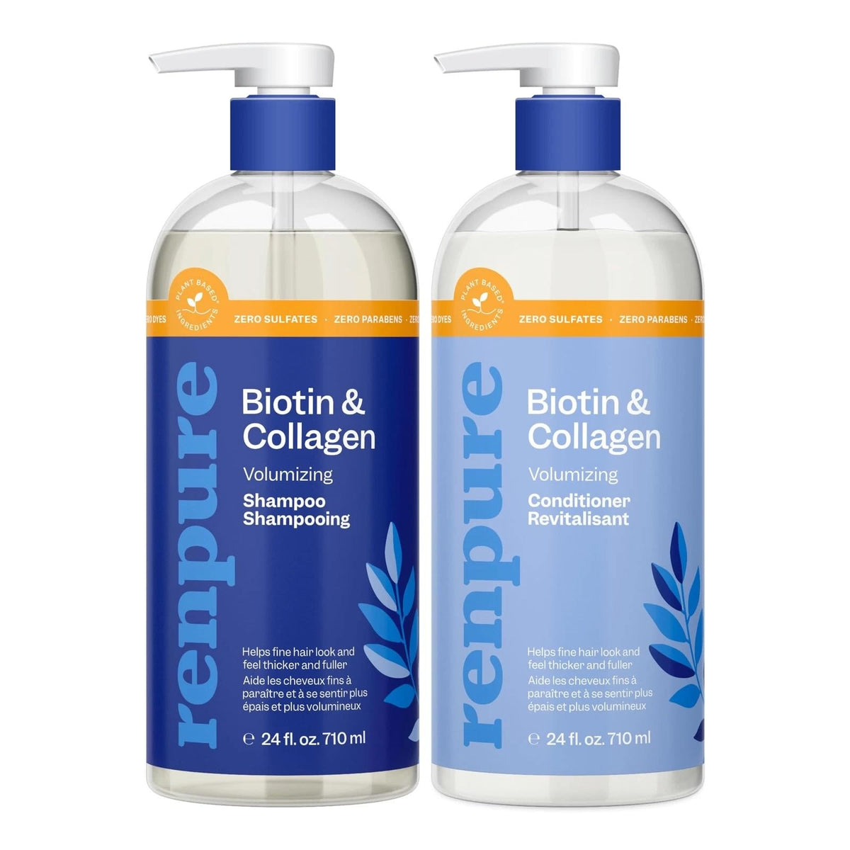 Renpure Biotina y Colágeno, champú engrosante para cabello fino y volumen