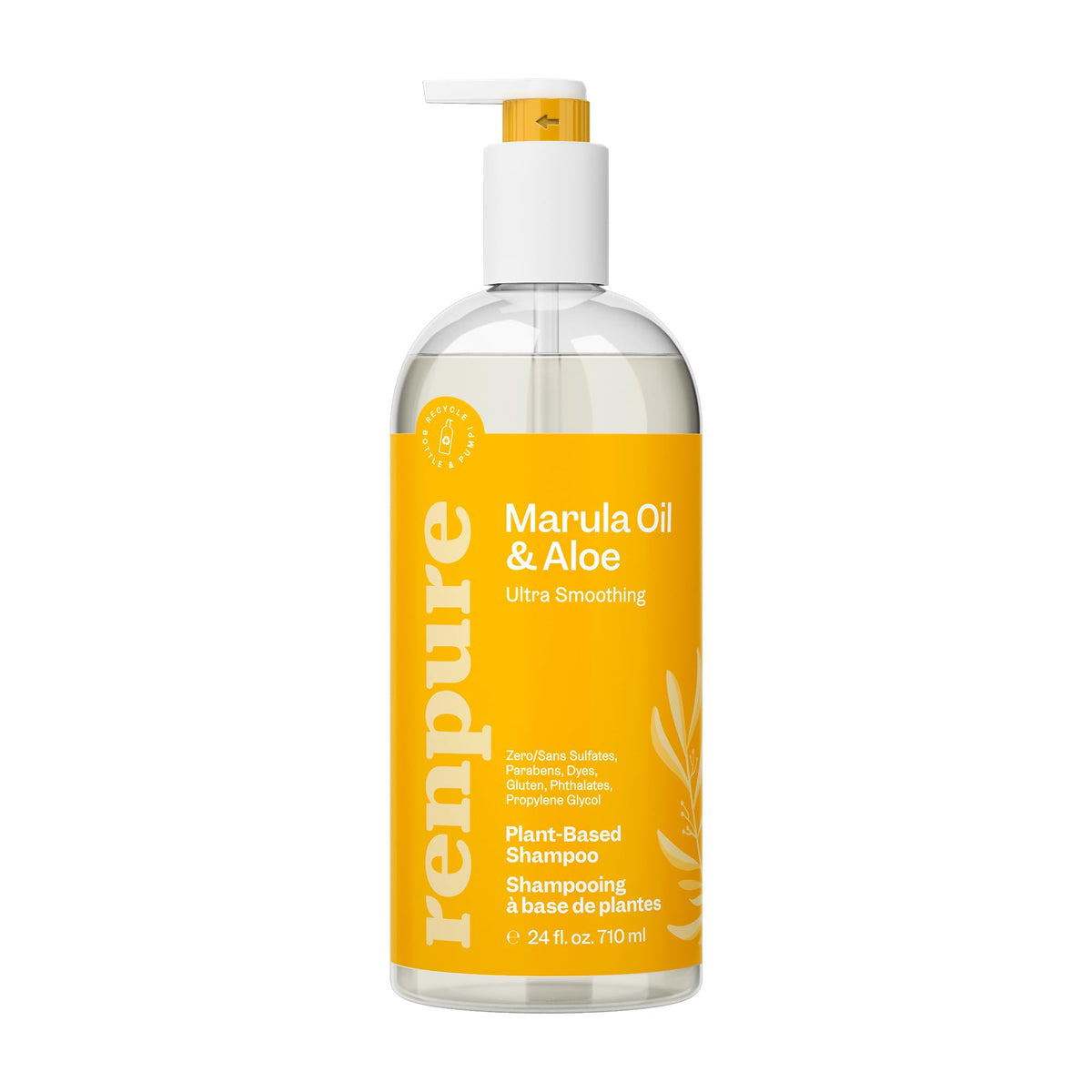 Renpure Marula Oil Aloe, botella del champú para hidratación suave.