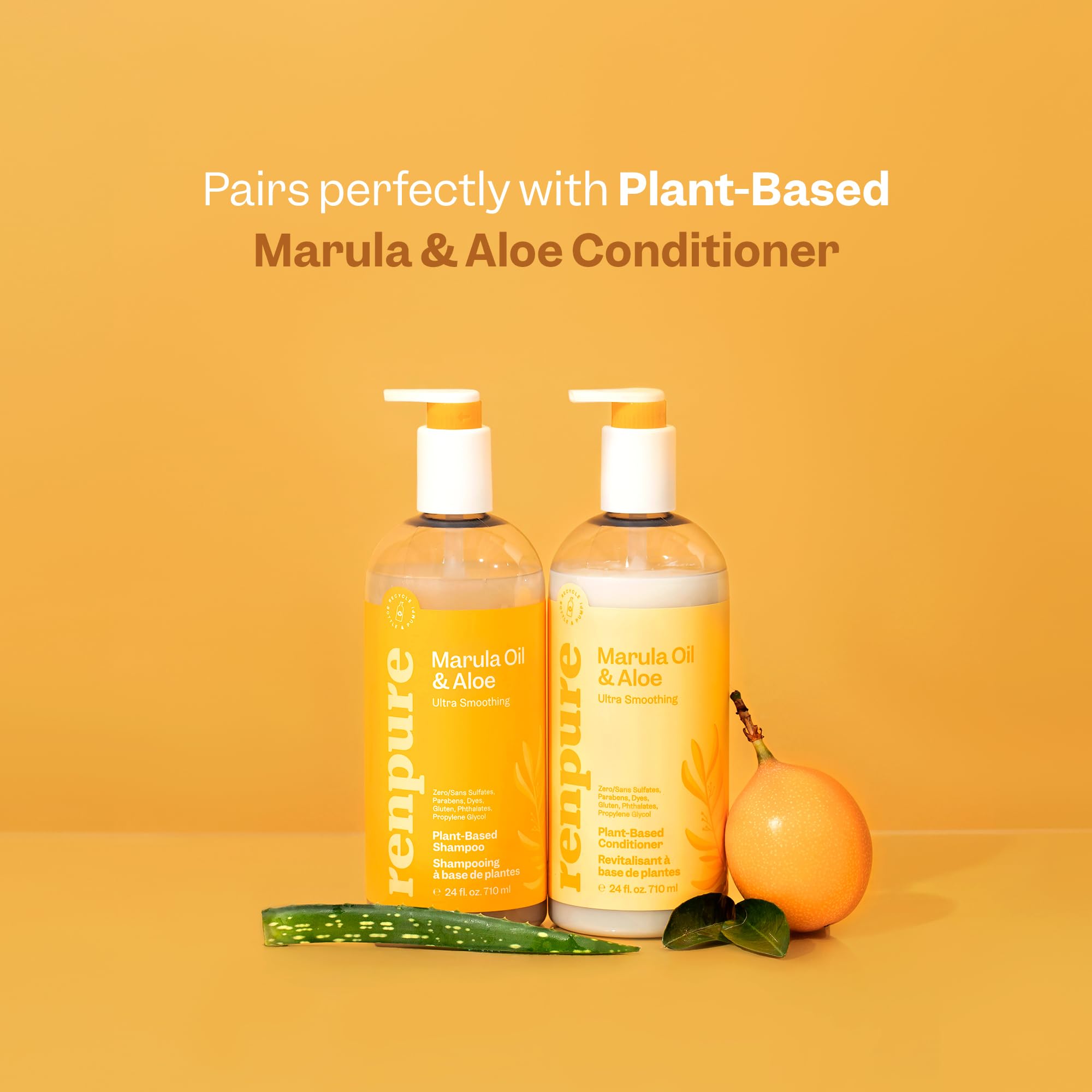 Renpure Marula Oil Aloe, envase reciclable para cuidado sostenible.