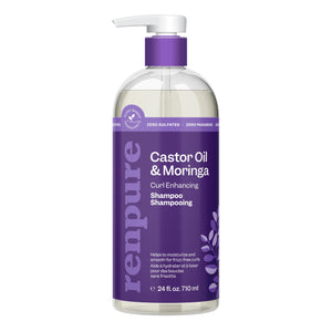 Renpure Moringa y Ricino Shampoo, bote-vertido, preparado para limpiar suavemente y controlar el frizz.