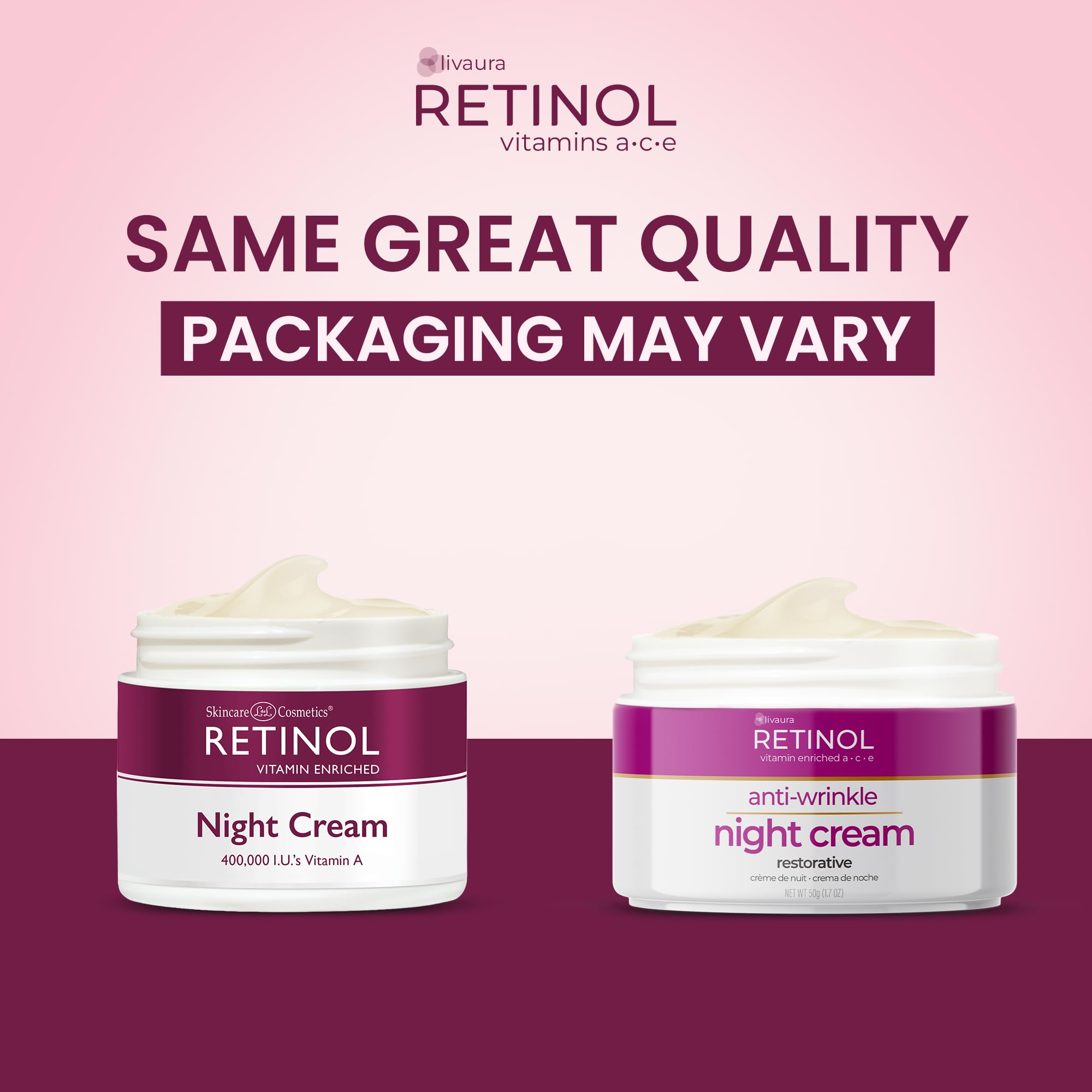 Retinol LIVAURA frasco de vidrio muestra fórmula para uso nocturno