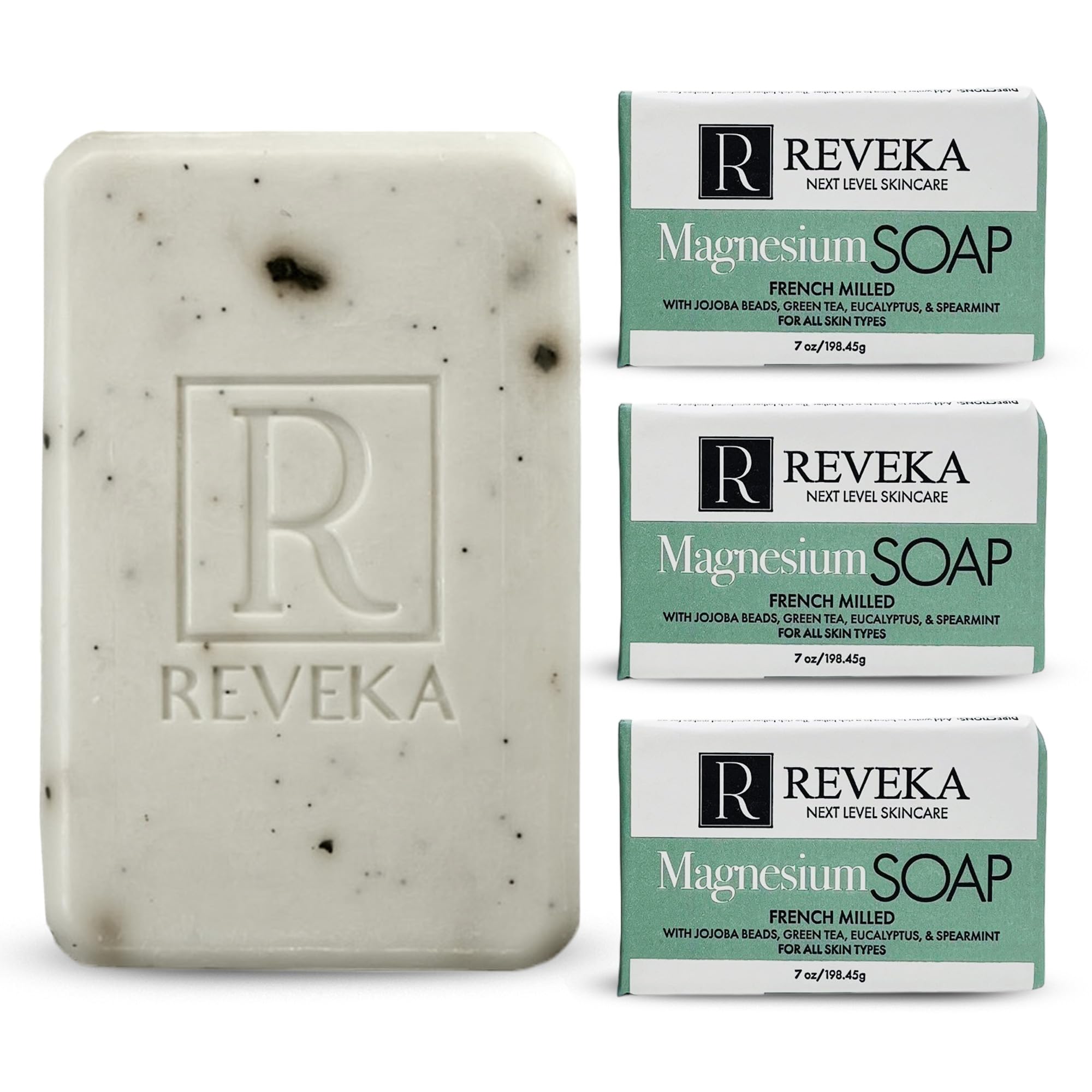 Reveka Skincare jabón de magnesio con espuma cremosa para limpieza suave.