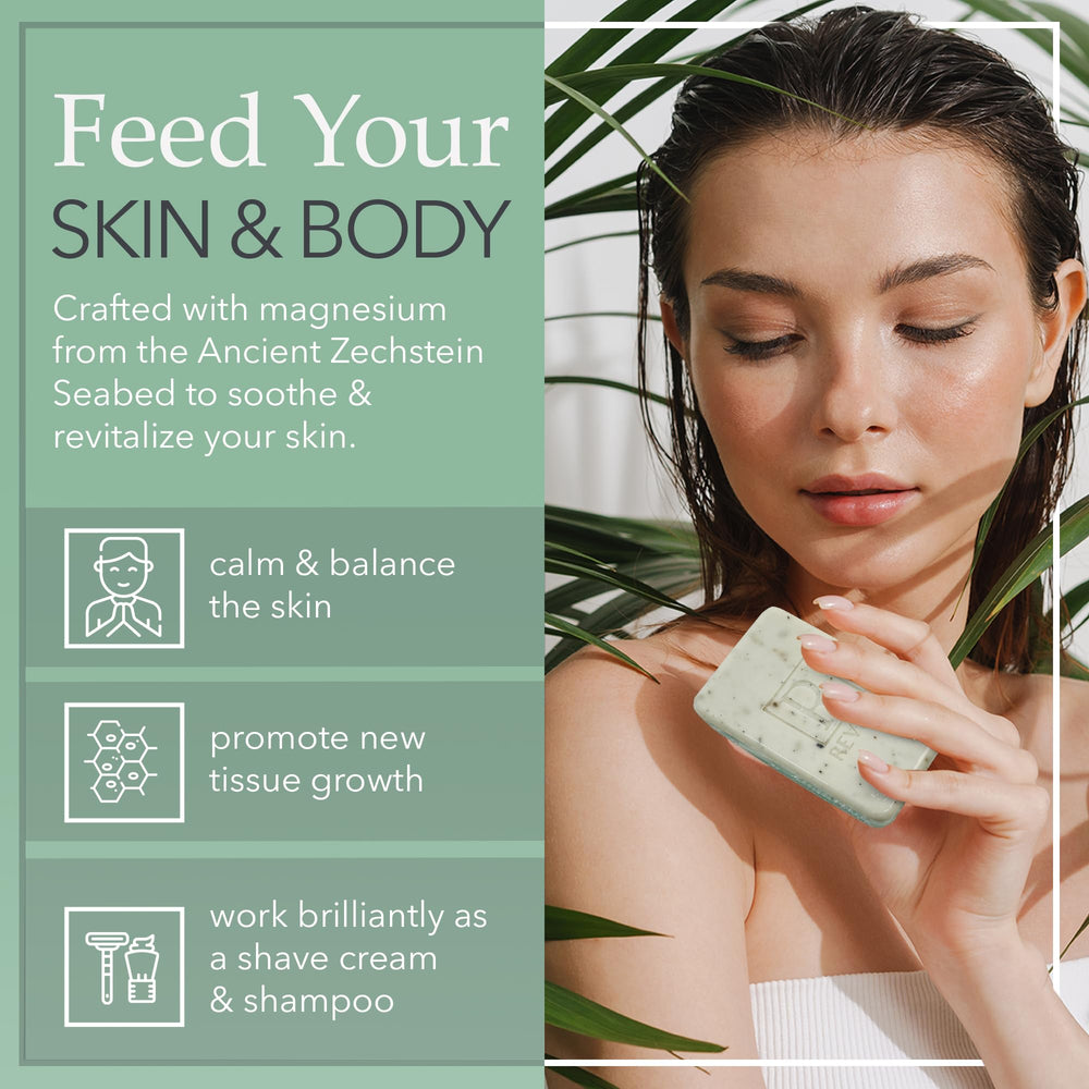 Reveka Skincare jabón con té verde, menta y eucalipto para revitalizar.