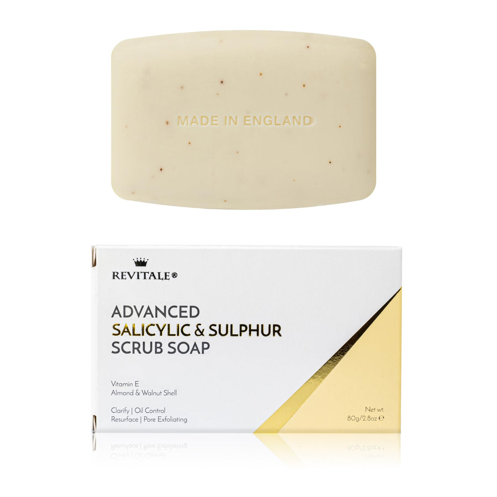 REVITALE Jabón exfoliante con empaque de 80 g, listo para usar y facilitar la rutina diaria.