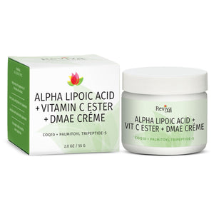 Crema DMAE de Reviva Labs aplicada en rostro y cuello para mayor firmeza.
