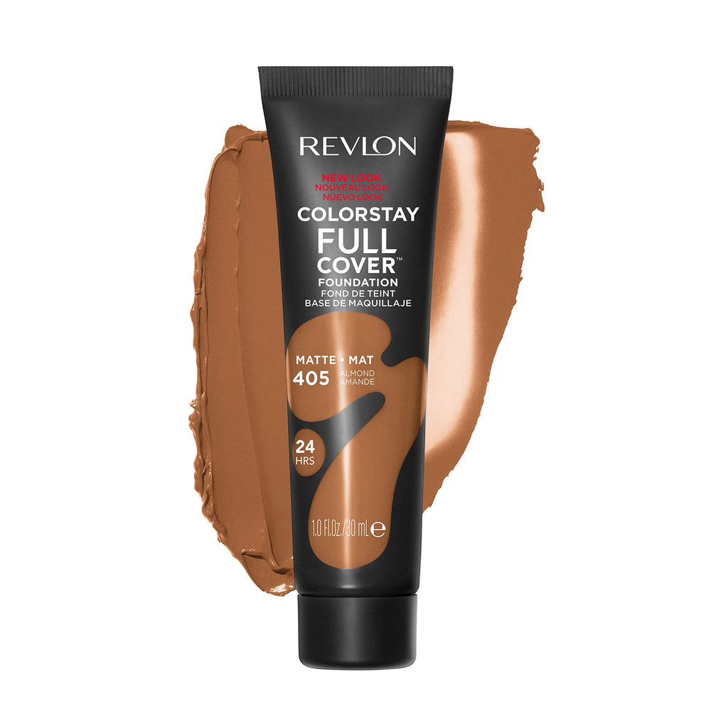 Revlon ColorStay Full Cover, botella de base, aplicación suave y cobertura duradera.