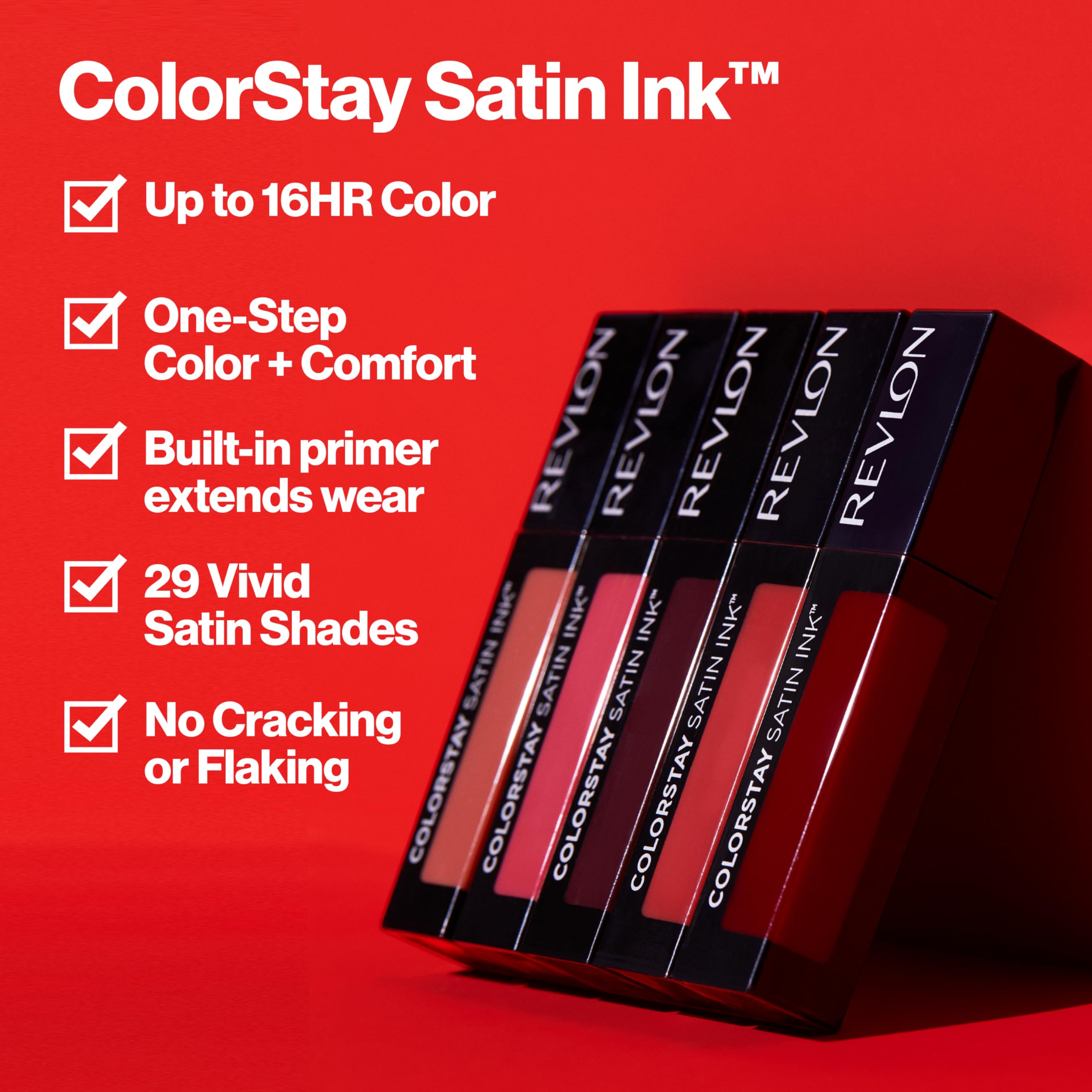 Aplicador REVLON ColorStay Satin Ink mostrando cobertura uniforme.