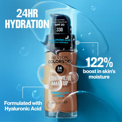 Textura cremosa de la base Revlon ColorStay en la palma de la mano.