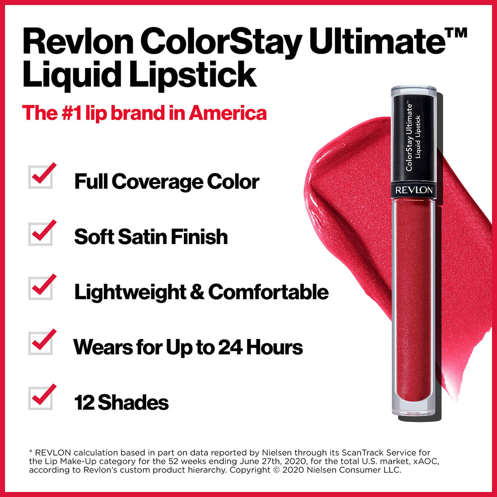 Revlon ColorStay Ultimate Liquid Lipstick proporciona cobertura de 24 horas para labios.