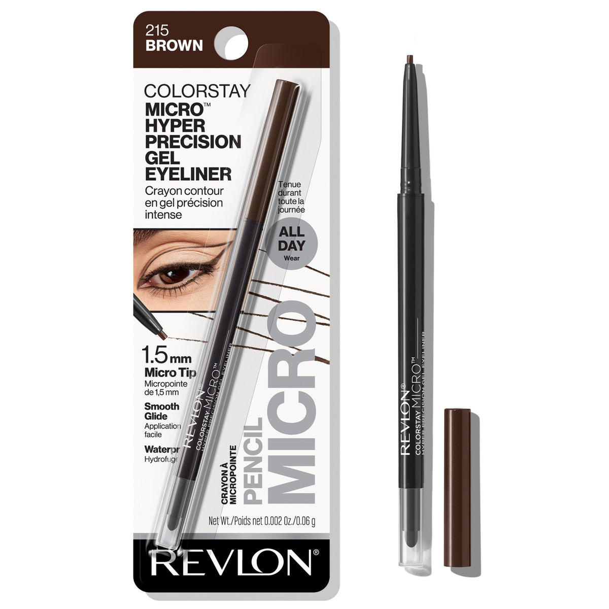 REVLON Gel Eyeliner con punta micro-precisa para trazos finos.