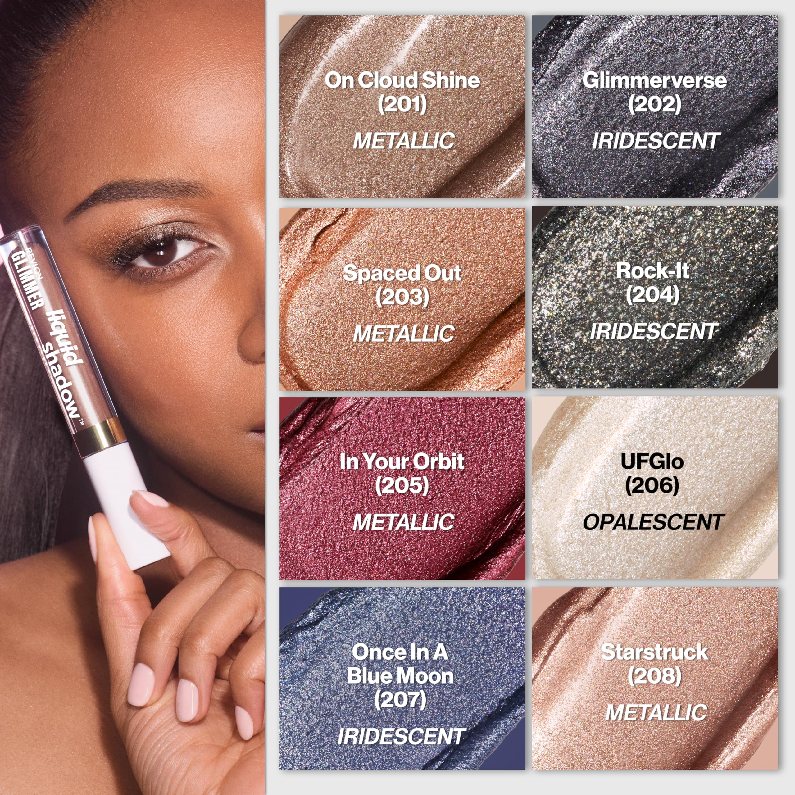 Empaque compacto de REVLON Glimmer Liquid Shadow para retoques rápidos.